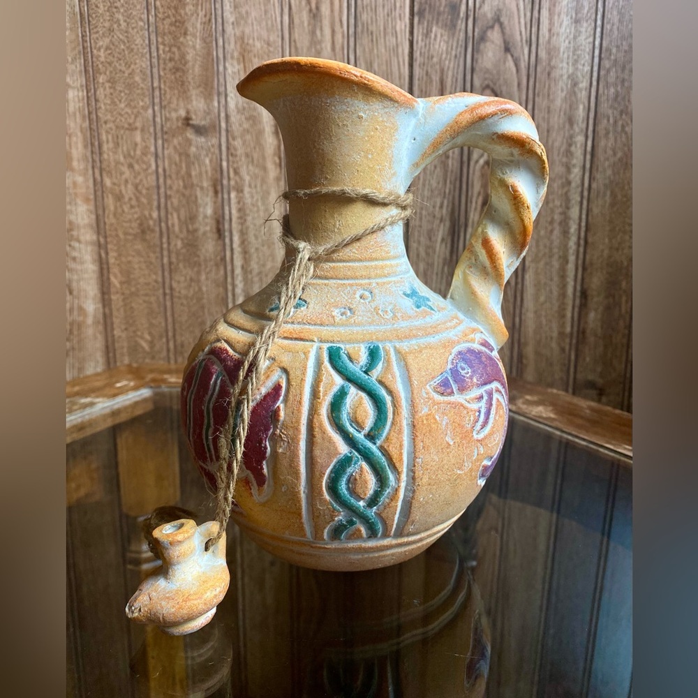 Mexican Pottery Pitcher with Nautical Ornament